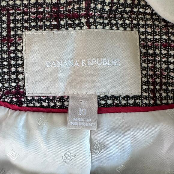 BANANA REPUBLIC Blazer 10 Tweed Single Neck Closure Open Front Satin Lined - Picture 10 of 13